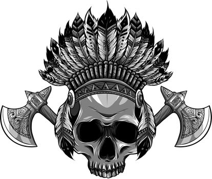 Vector illustration of Indian skull and tomahawk