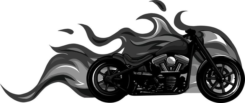 custom motorcycle with flames vector illustration design