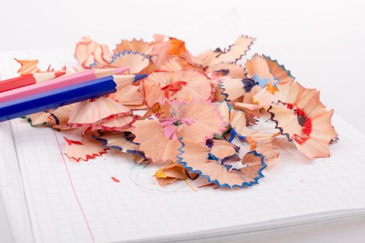 color pencils with its shavings