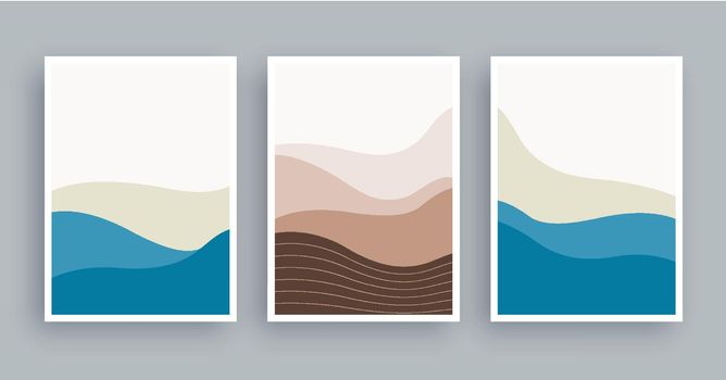 Abstract landscapes mountains wall art painting. Minimalist shape elements hand drawn background.