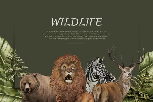 Wildlife poster with various animals vector