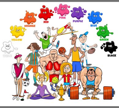 basic colors for children with group of athletes