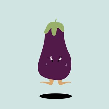 A jumping eggplant cartoon character vector