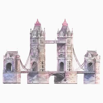 The London Tower Bridge painted by watercolor