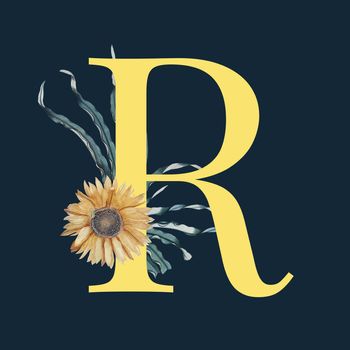 Letter R with blossoms