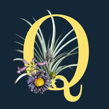 Letter Q with blossoms
