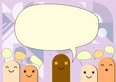 Cartoon Heads Drawing Drawing With Speech Bubble Showing Conversation. Different Caricature With Discussion Balloon Displaying Communication Exchange.