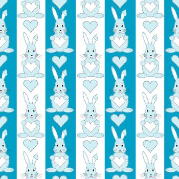 Blue and white seamless pattern with bunny for baby boys, wrapping paper