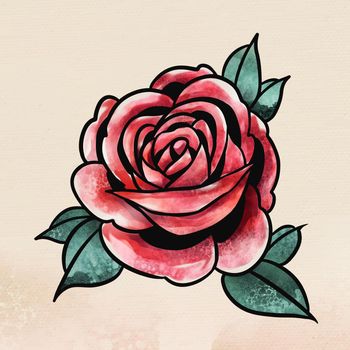 Watercolor red rose flower sticker overlay vector