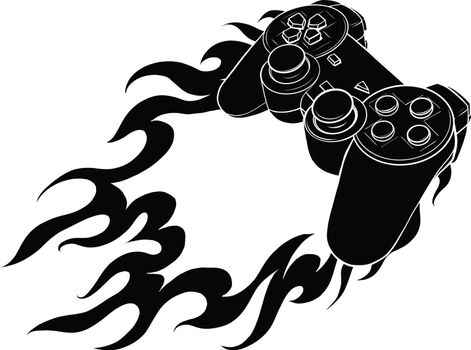 silhouette joypad with flames for gaming vector illustration