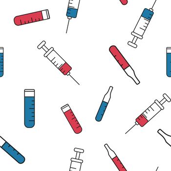 Seamless medical pattern about vaccination, vector illustration.