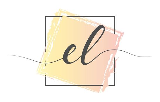 Calligraphic lowercase letters EL in a single line on a colored background in a frame