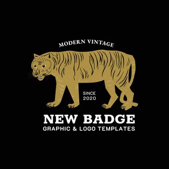 Vintage tiger badge linocut vector editable template