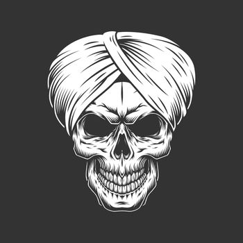 Vintage skull in indian traditional turban