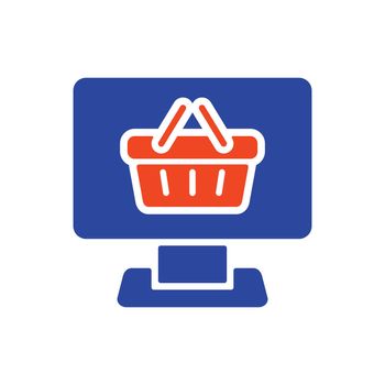 Computer display with shopping cart glyph icon