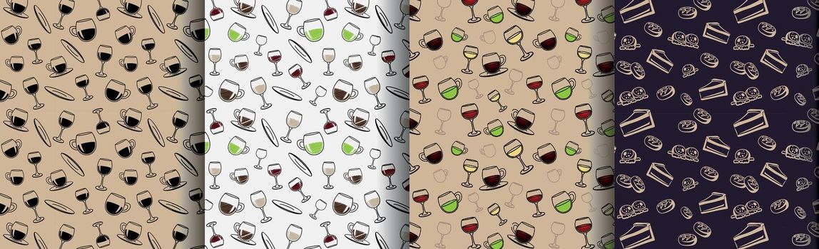 Assembly of seamless patterns, different food from different cuisines of the world - Vector
