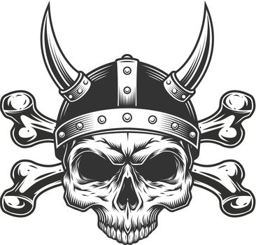 Vintage viking skull in horned helmet