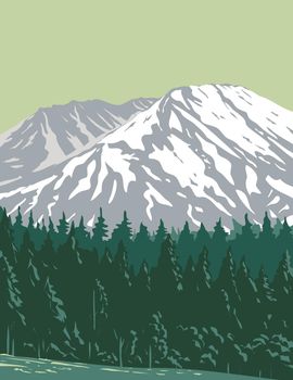 Mt. Saint Helens in Mount St. Helens National Volcanic Monument Located in Gifford Pinchot National Forest Washington State  United States WPA Poster Art