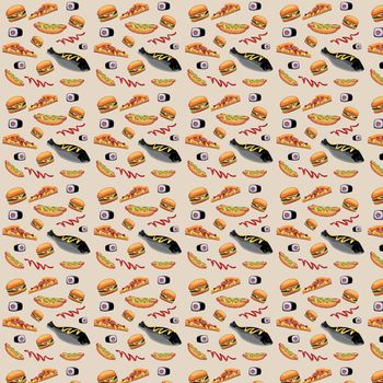 Seamless pattern, different food of different cuisines of the world - Vector
