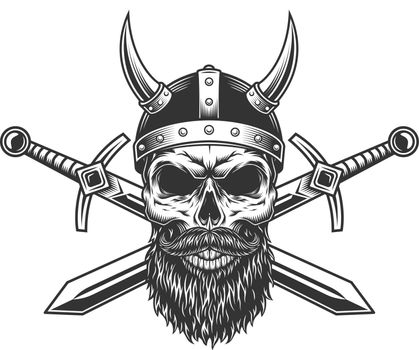 Vintage viking skull in horned helmet