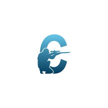 Letter C with sniper icon logo design concept template