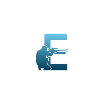 Letter E with sniper icon logo design concept template