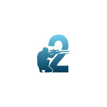 Number 2 with sniper icon logo design concept template