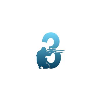 Number 3 with sniper icon logo design concept template