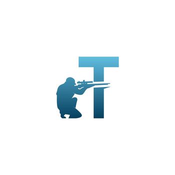 Letter T with sniper icon logo design concept template
