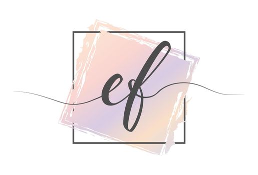 Calligraphic lowercase letters EF in a single line on a colored background in a frame
