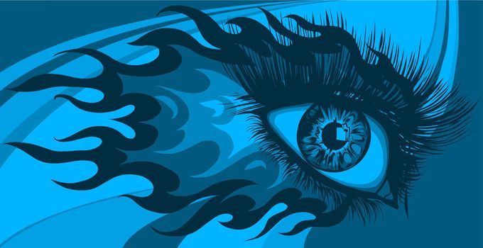 woman eye with fire and flames vector illustration