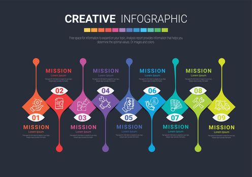 Infographic design template with 9 options.