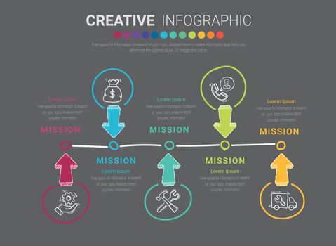 Infographic design template with numbers 5 option can be used for workflow layout.