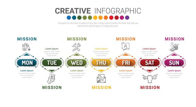 Timeline business for 7 day, 7 options, Timeline infographics design vector and Presentation business.
