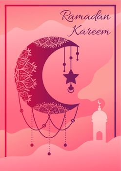 Ramadan kareem poster with crescent moon hanging