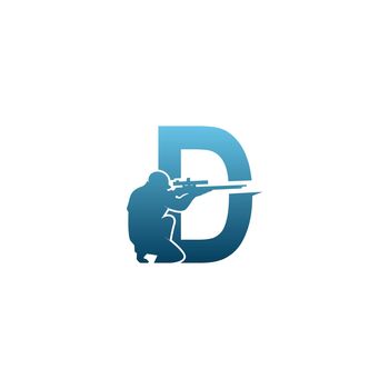 Letter D with sniper icon logo design concept template