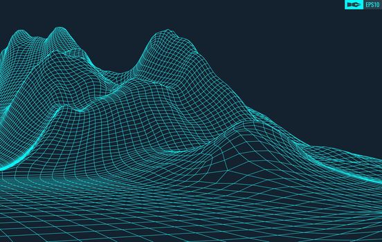 3D Wireframe Terrain (Wide Angle) | EPS10 Vector