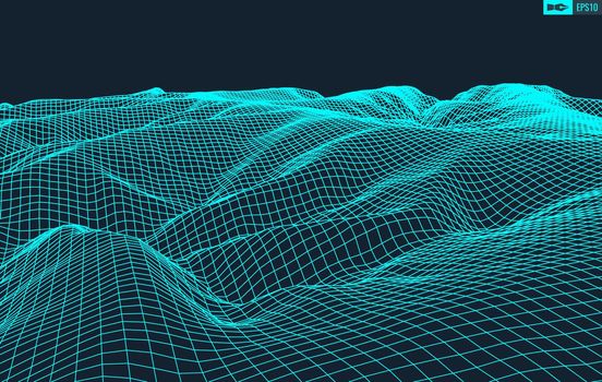 3D Wireframe Terrain (Wide Angle) | EPS10 Vector