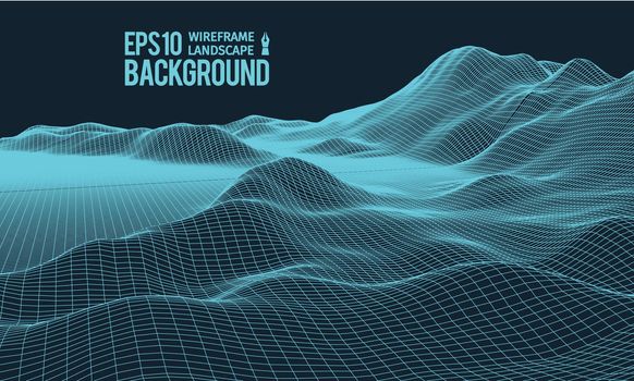 3D Wireframe Terrain Wide Angle EPS10 Vector