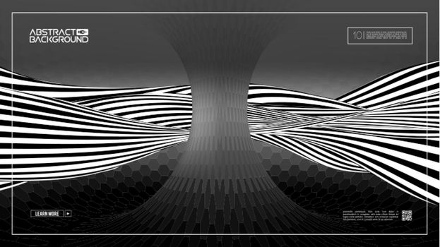 Optical illusion wave. Hexagonal dark technology torus. EPS 10.