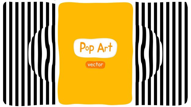 Abstract op art vector illustration, yellow orange background, pop art illustration design with optical illusion geometric line.
