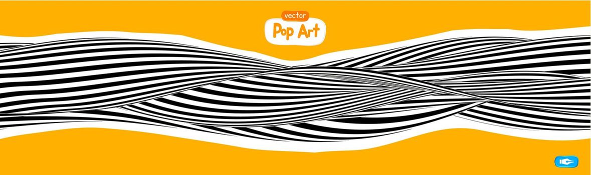 Abstract op art vector illustration, yellow orange background. Pop art checker background with optical illusion wave 3d illustration.