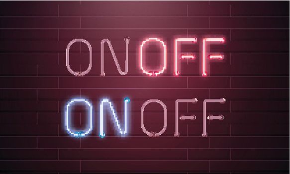 On and Off lamp Neon light Toggle switch button. Vector illustration. Fluorescent light vector illustration