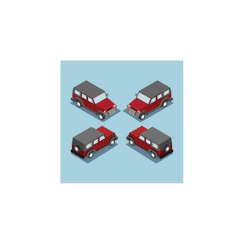 Isometric safari off road car . SUV red cross country vehicle.