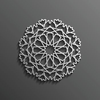Islamic 3d on dark mandala round ornament background architectural muslim texture design . Can be used for brochures invitations,persian motif