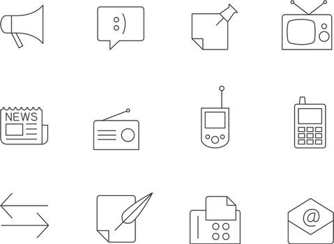 Communication icon series in thin outlines.