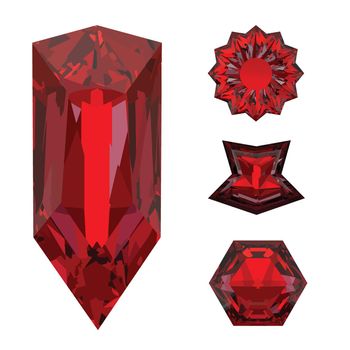 Red gemstone isolated on white background. Vector illustration.