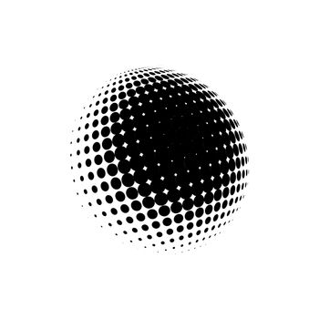 Halftone sphere dotted vector illustration. Circle halftone patterns dots logo. Globe vector illustration.