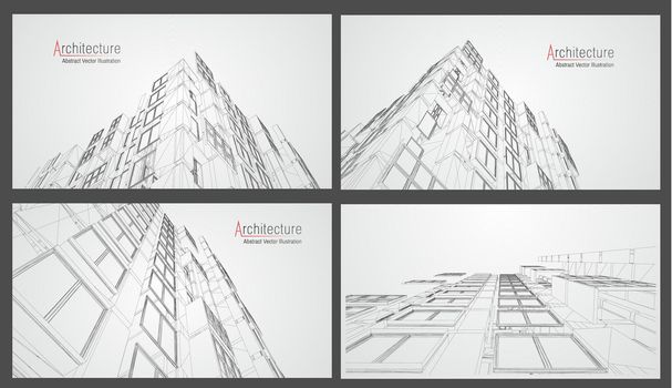 Architecture wireframe background set. Building blueprints vector. 3dbuilding wireframe architectural building. EPS 10 vector.