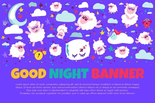 Good night banner with flat sheep